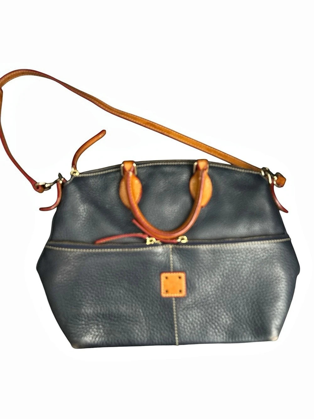 Dooney & Bourke Pebble Grain Front Zip Pocket Satchel blue & Brown